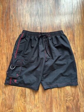 TYR Black Swim Shorts with Red Stitching